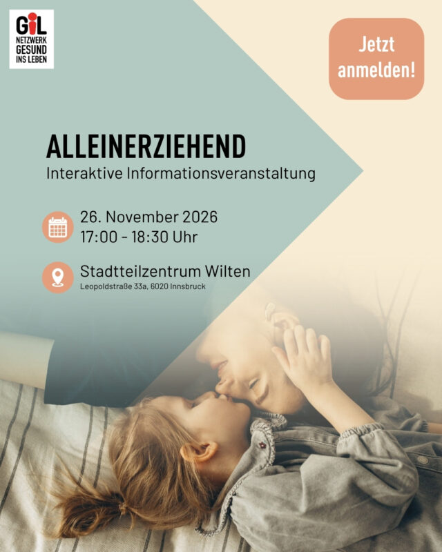 Alleinerziehend. Stark. Sichtbar. 💛
Wie leben Alleinerziehende in Tirol wirklich? Welche Herausforderungen prägen ihren Alltag? Und wie können soziale Arbeit, Politik, Nachbarschaft und Unterstützungsangebote noch besser helfen?
Bei unserer interaktiven Informationsveranstaltung bringen wir Fachkräfte, Betroffene und Interessierte zusammen. Gemeinsam schaffen wir Raum für Austausch, Perspektiven und konkrete Ideen für mehr Unterstützung im Alltag.
👥 Du arbeitest in der Sozialen Arbeit, Familienbegleitung, Beratung, Bildung oder im Gesundheitsbereich?
👨‍👩‍👧 Du bist selbst alleinerziehend oder möchtest das Thema besser verstehen?
Dann sei dabei und bring deine Erfahrungen, Fragen und Sichtweisen ein.
📅 26. November 2026
🕔 17:00–18:30 Uhr
📍 Stadtteilzentrum Wilten, Innsbruck
⚠️ Die Teilnehmer:innenzahl ist auf 30 Personen begrenzt. Jetzt anmelden und Platz sichern! ➡️ Link in Bio (unter Veranstaltungen und Gruppen)
#Alleinerziehend #Tirol #Familienleben #SozialeArbeit #Familienbegleitung #NetzwerkGesundInsLeben #Innsbruck #Familienunterstützung #Austausch #GemeinsamStark #Chancengerechtigkeit #GesundInsLeben 💚